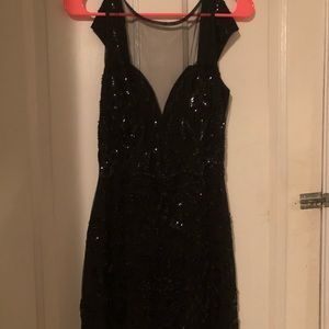 Black beaded cocktail dress